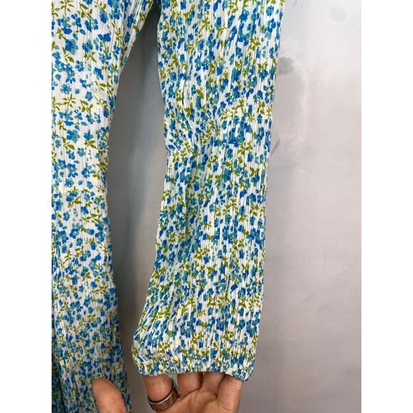 Faithfull the Brand Maud Midi Dress Tilde Floral Blue Green Rayon Crepe Size 2 - Picture 4 of 8